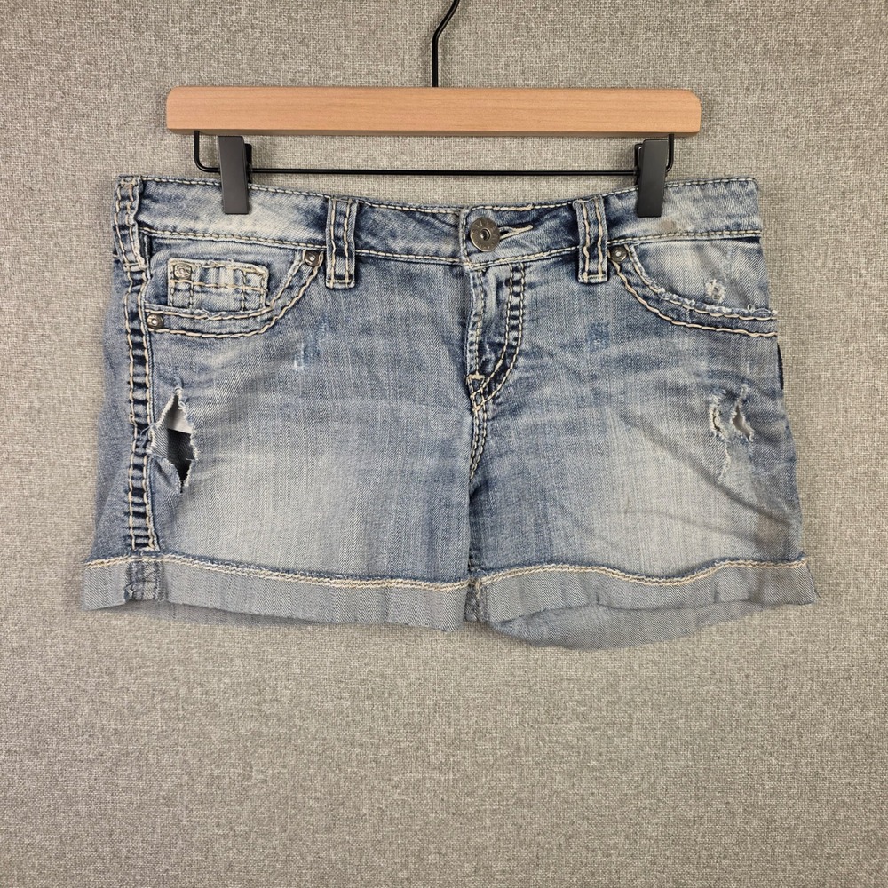 Silver Jeans Mckenzie Short W31 Distressed Denim Light Wash Cuffed Y2K